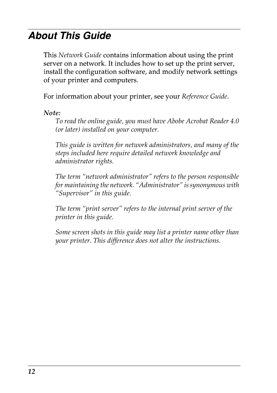 About this guide | Epson EPL-N7000 User Manual | Page 12 / 274