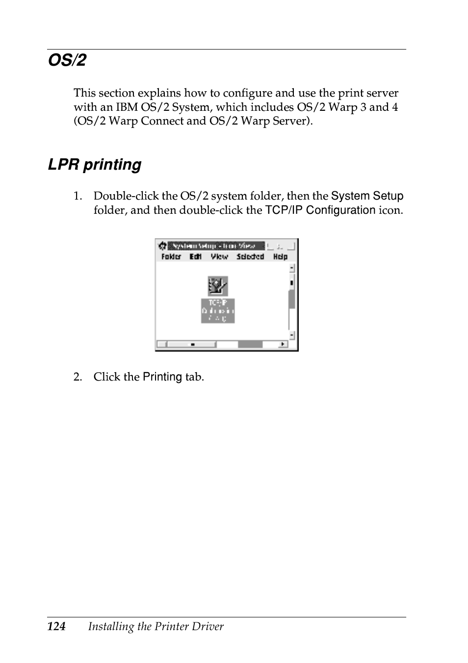 Os/2, Lpr printing | Epson EPL-N7000 User Manual | Page 124 / 274