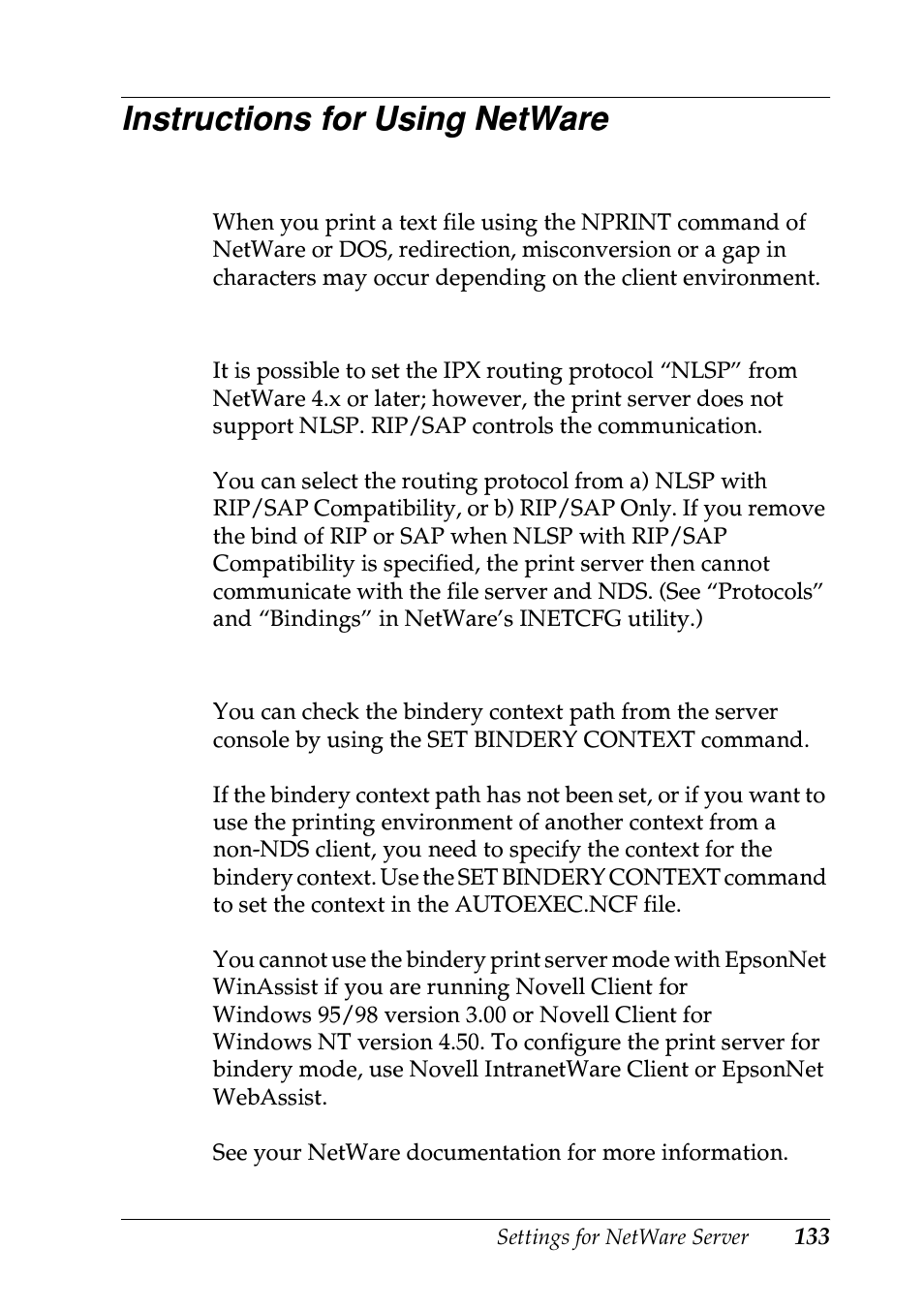 Instructions for using netware | Epson EPL-N7000 User Manual | Page 133 / 274