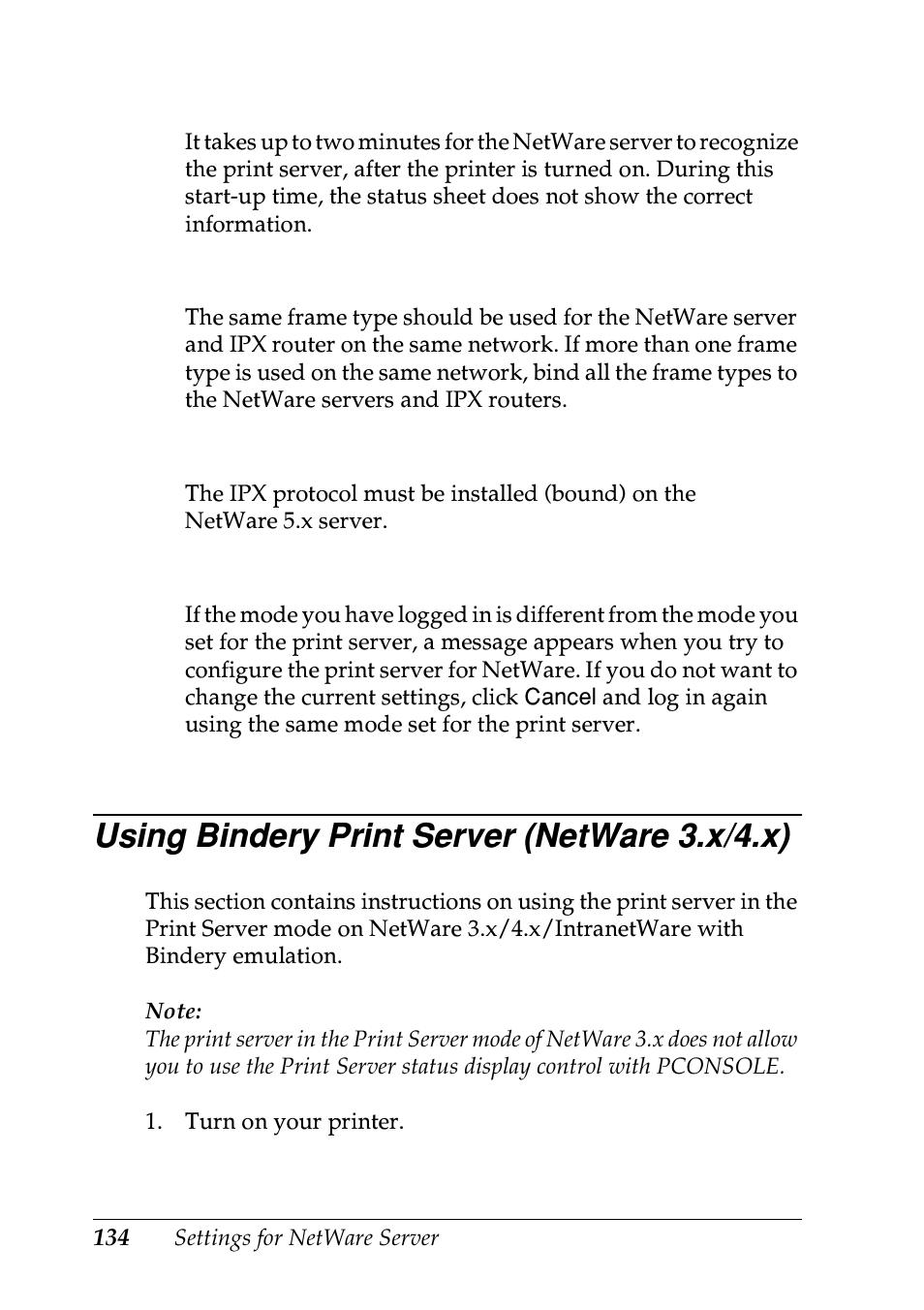 Using bindery print server (netware 3.x/4.x) | Epson EPL-N7000 User Manual | Page 134 / 274