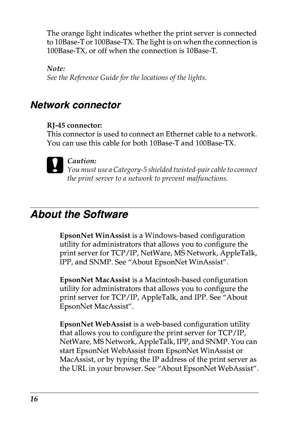 Network connector, About the software | Epson EPL-N7000 User Manual | Page 16 / 274