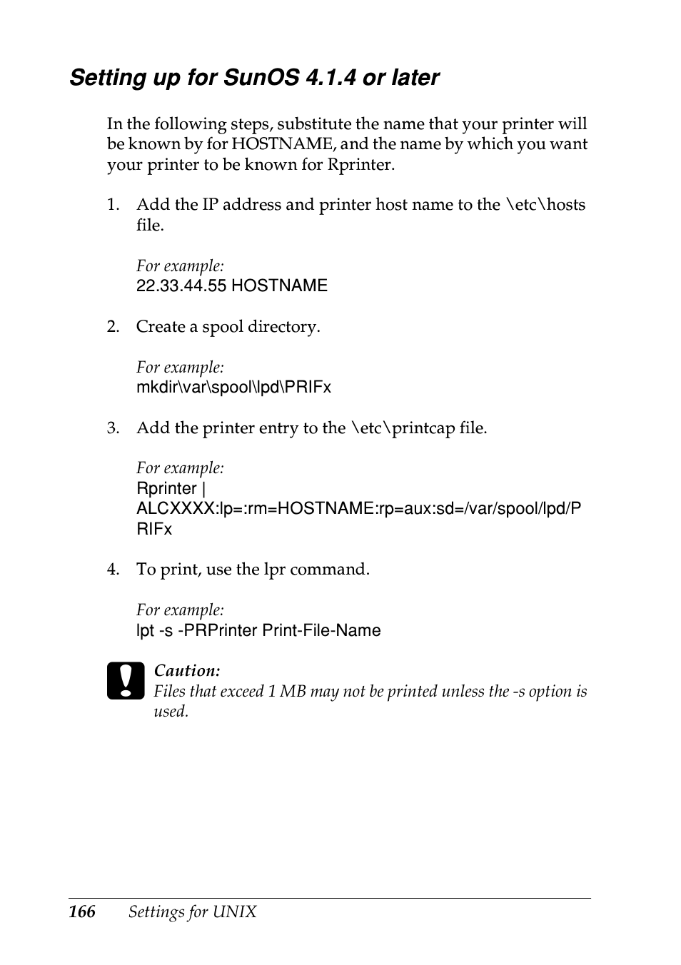 Setting up for sunos 4.1.4 or later | Epson EPL-N7000 User Manual | Page 166 / 274