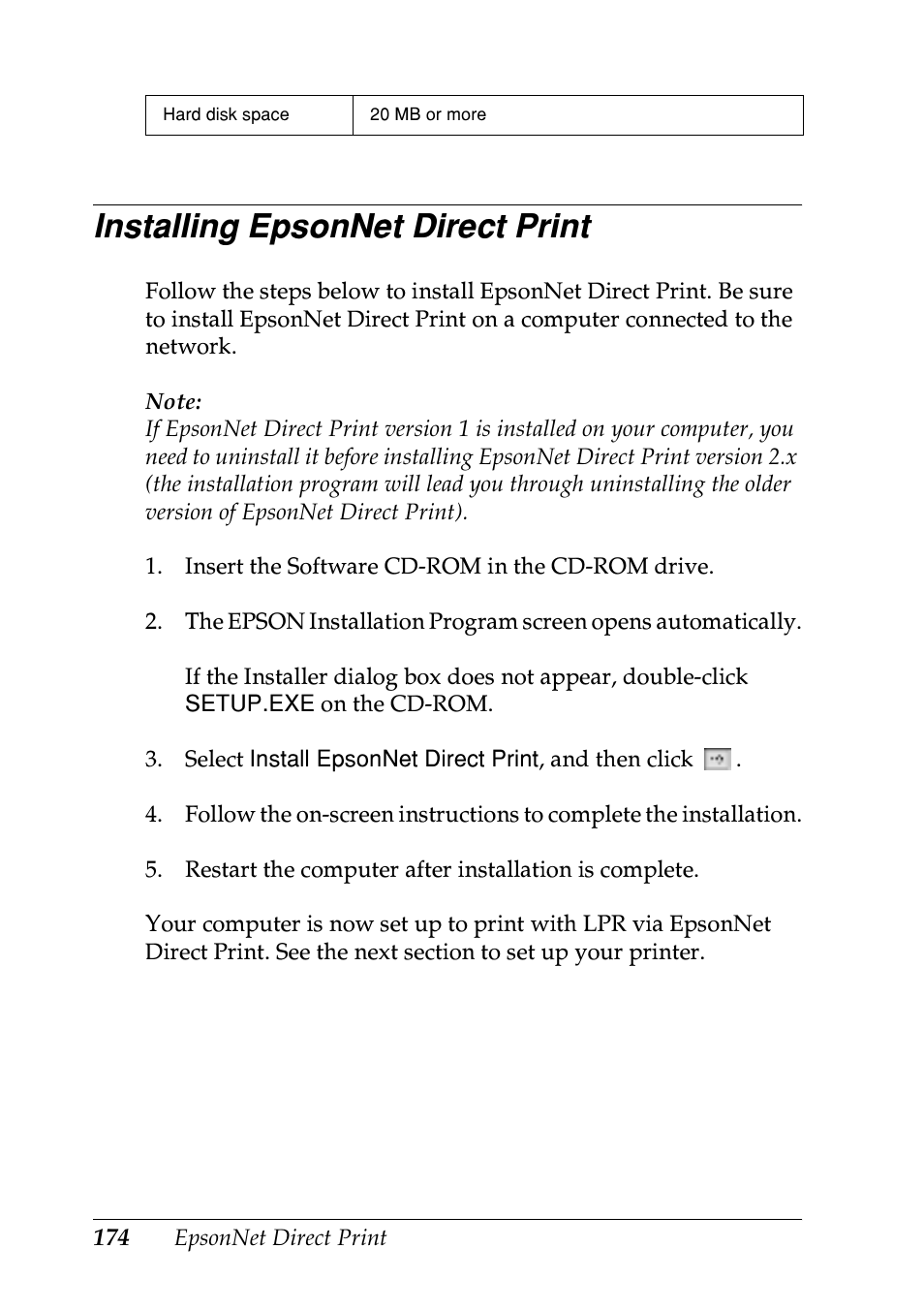 Installing epsonnet direct print | Epson EPL-N7000 User Manual | Page 174 / 274