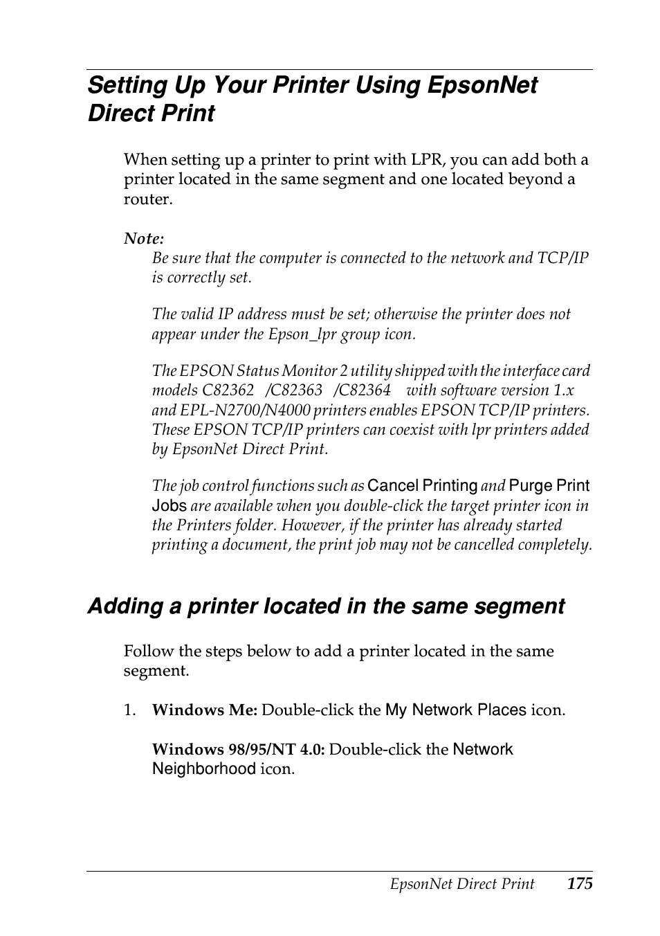 Adding a printer located in the same segment | Epson EPL-N7000 User Manual | Page 175 / 274