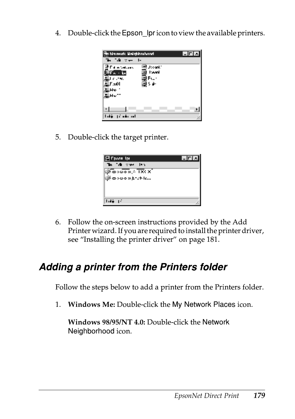 Adding a printer from the printers folder | Epson EPL-N7000 User Manual | Page 179 / 274