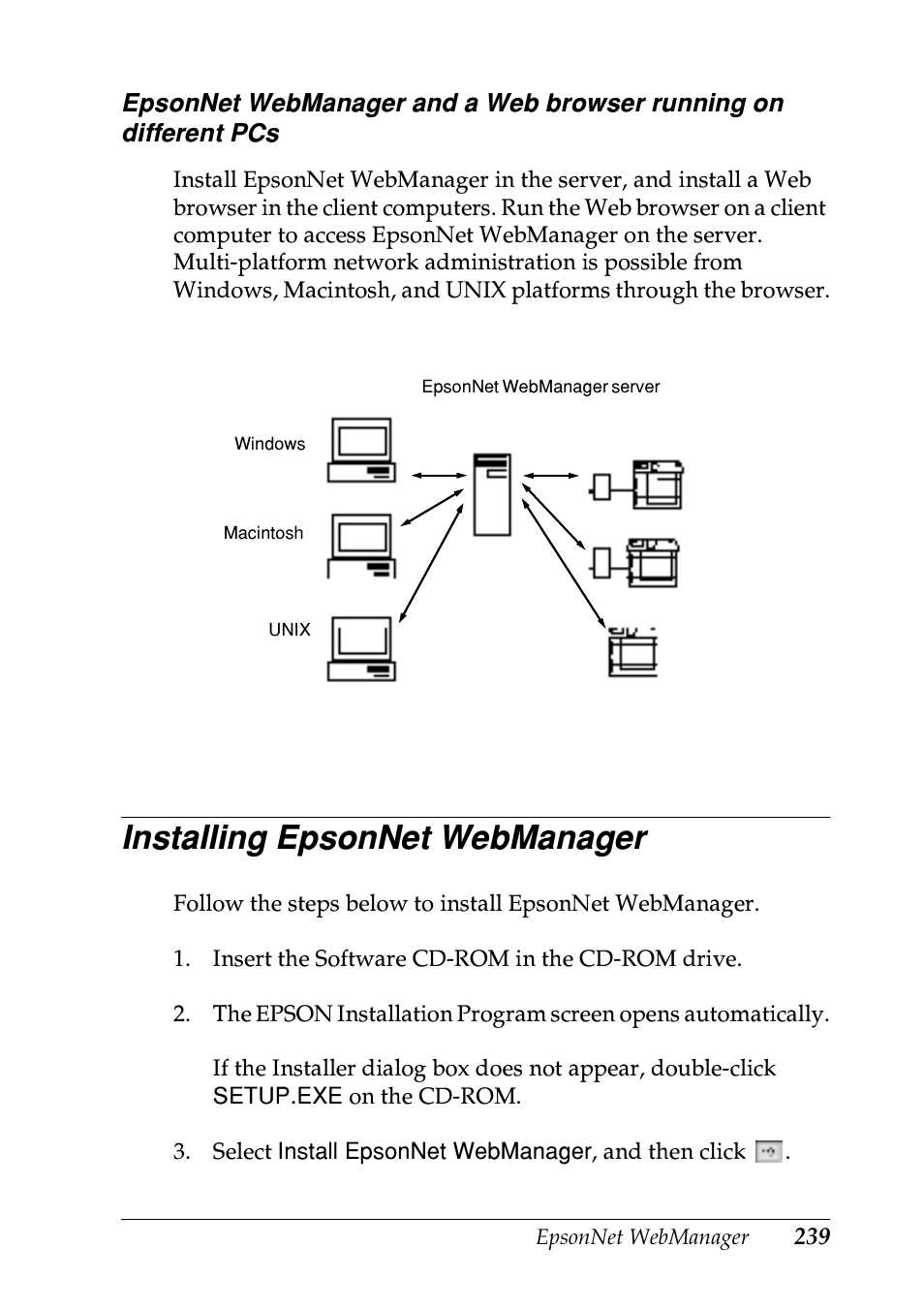 Installing epsonnet webmanager | Epson EPL-N7000 User Manual | Page 237 / 274