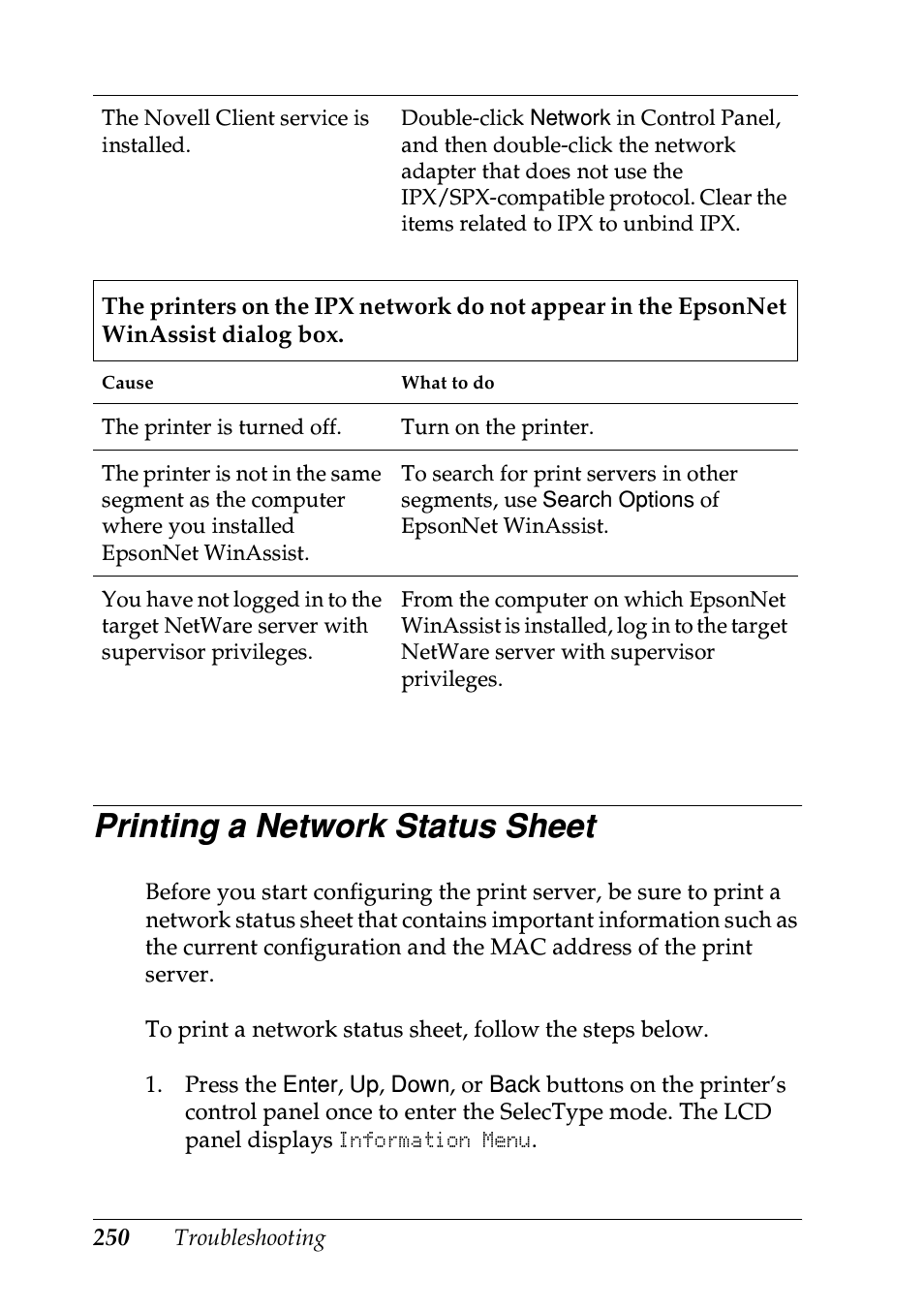 Printing a network status sheet | Epson EPL-N7000 User Manual | Page 248 / 274