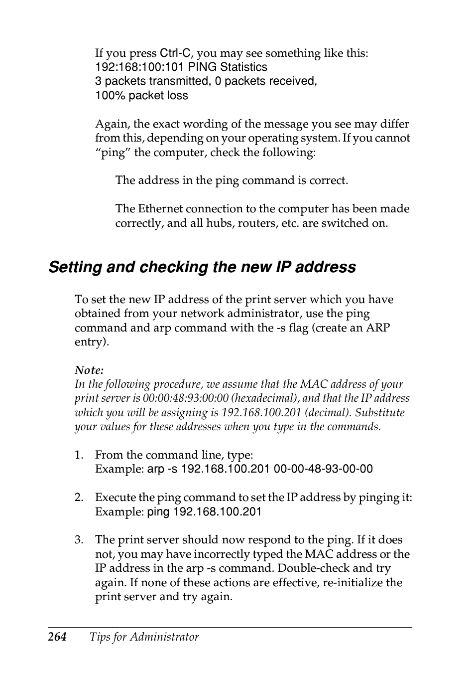 Setting and checking the new ip address | Epson EPL-N7000 User Manual | Page 262 / 274