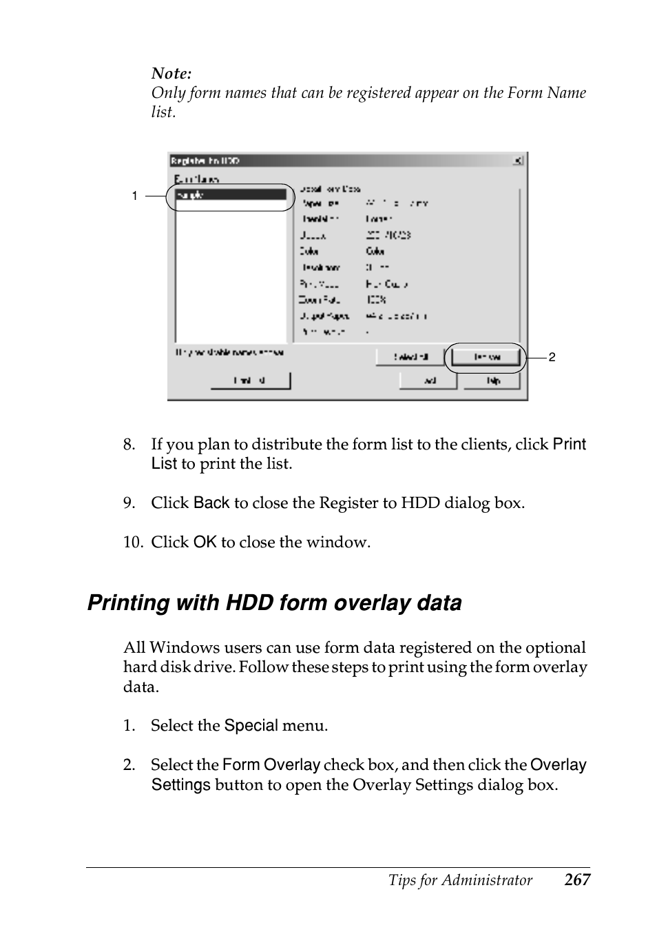 Printing with hdd form overlay data | Epson EPL-N7000 User Manual | Page 265 / 274