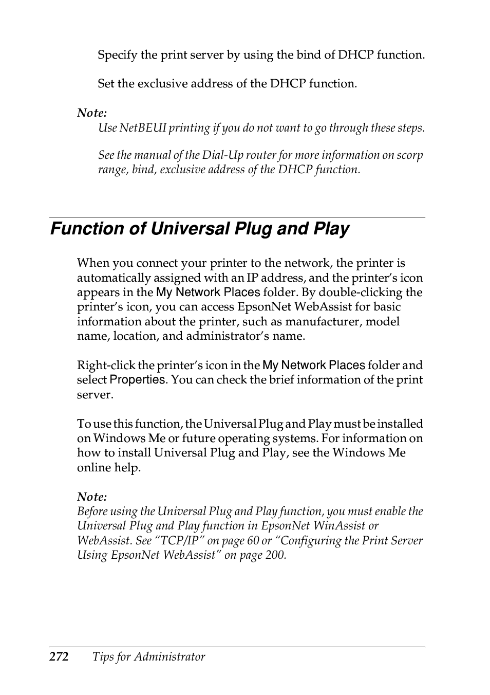 Function of universal plug and play | Epson EPL-N7000 User Manual | Page 270 / 274