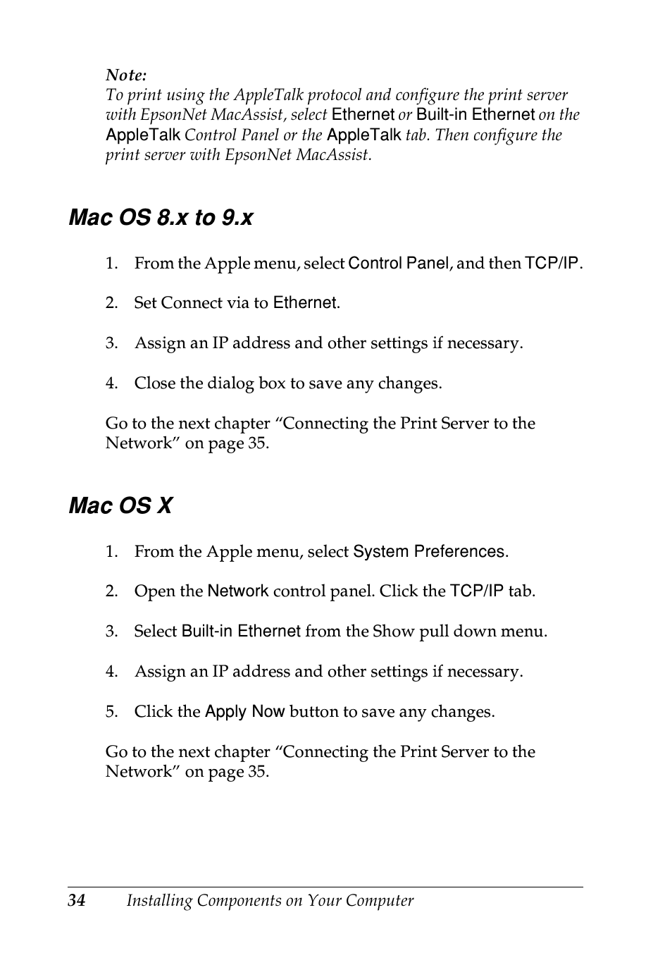 Mac os 8.x to 9.x, Mac os x, Mac os 8.x to 9.x mac os x | Epson EPL-N7000 User Manual | Page 34 / 274