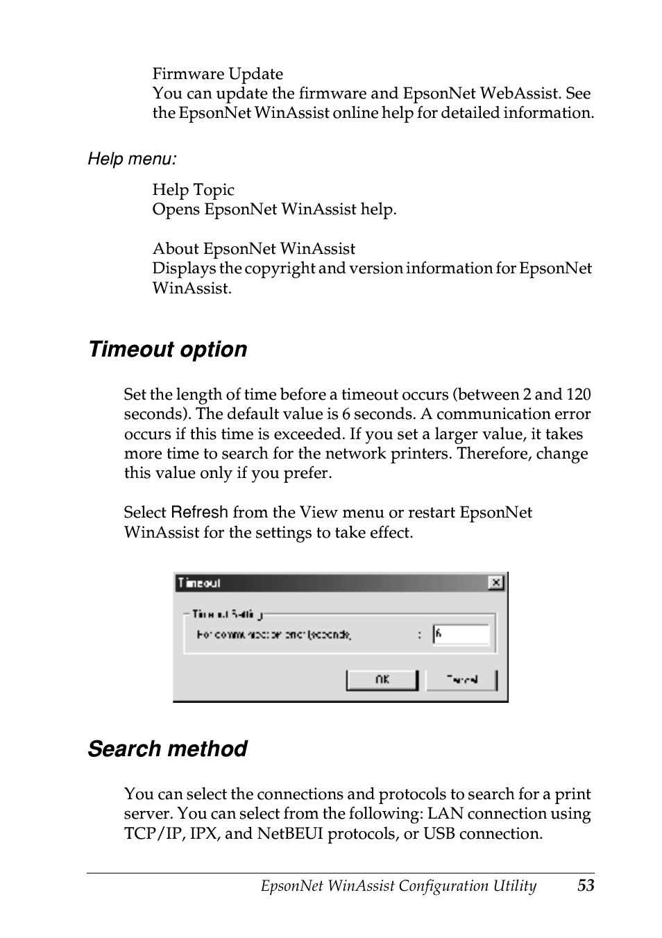 Timeout option, Search method, Timeout option search method | Epson EPL-N7000 User Manual | Page 53 / 274
