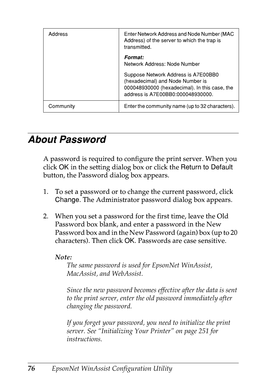About password | Epson EPL-N7000 User Manual | Page 76 / 274