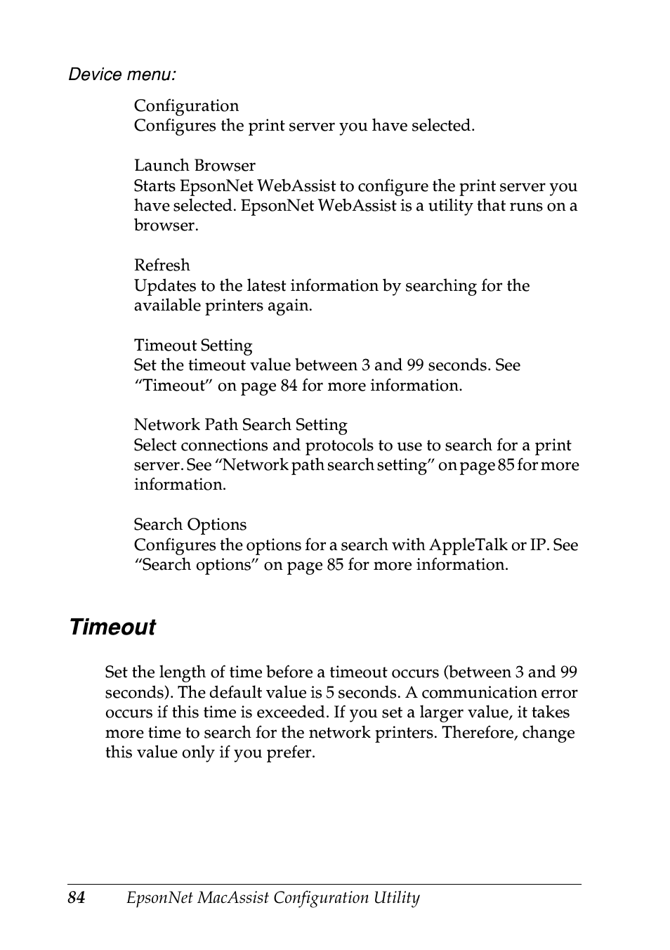 Timeout | Epson EPL-N7000 User Manual | Page 84 / 274