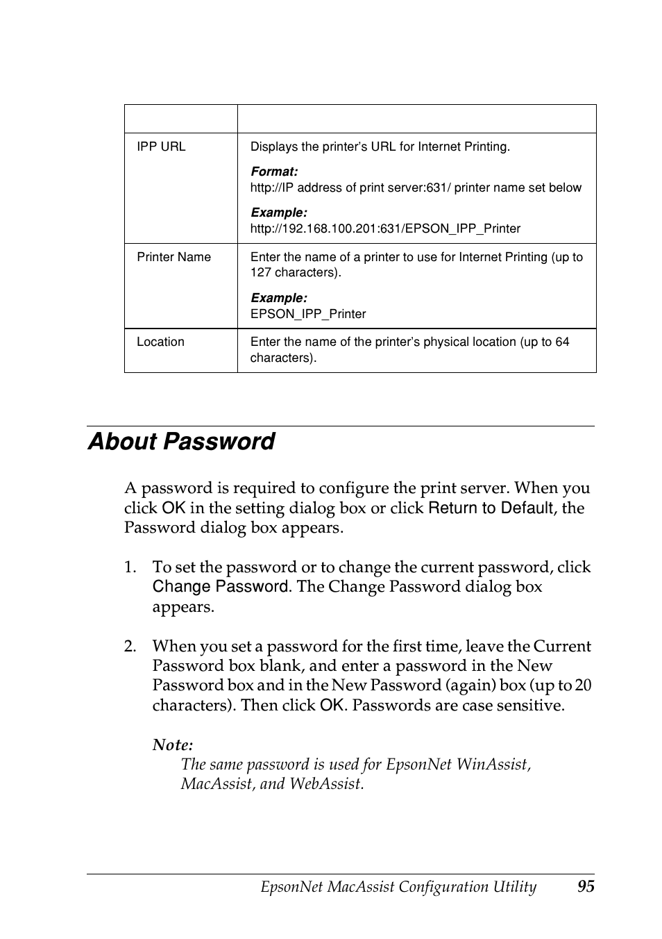 About password | Epson EPL-N7000 User Manual | Page 95 / 274