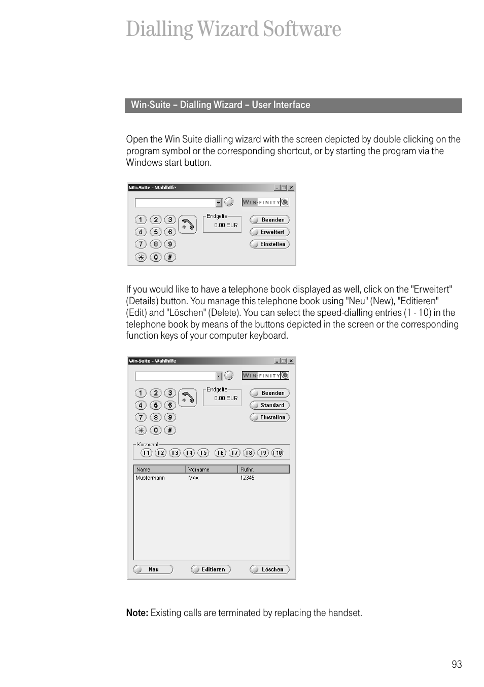 Dialling wizard software, Win·suite – dialling wizard – user interface | Deutsche Telekom T-Eumex 504PC SE User Manual | Page 101 / 120