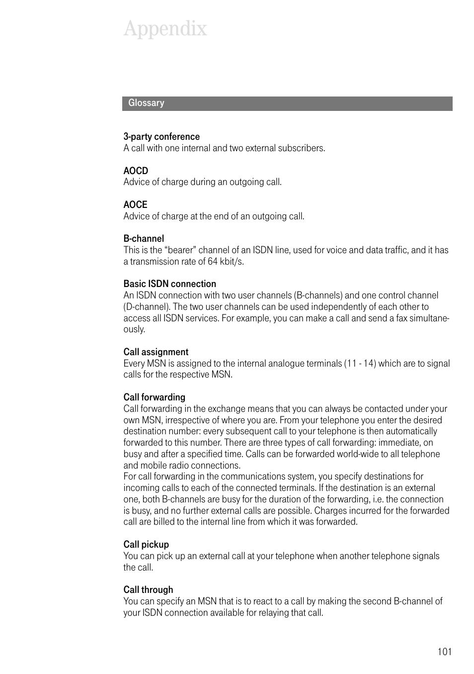 Glossary, Appendix | Deutsche Telekom T-Eumex 504PC SE User Manual | Page 109 / 120