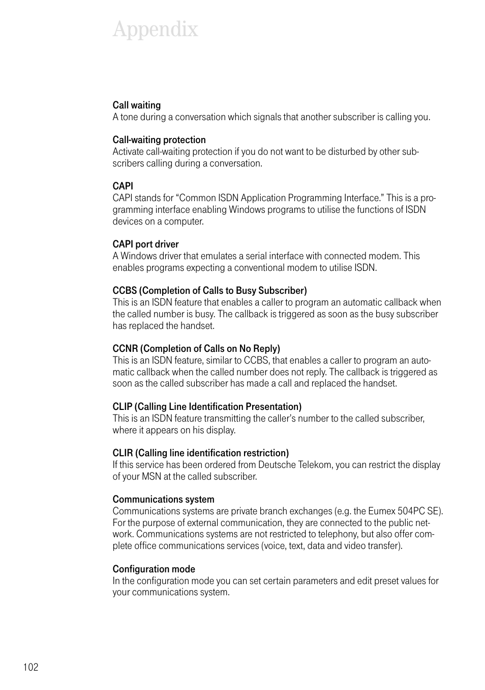 Appendix | Deutsche Telekom T-Eumex 504PC SE User Manual | Page 110 / 120