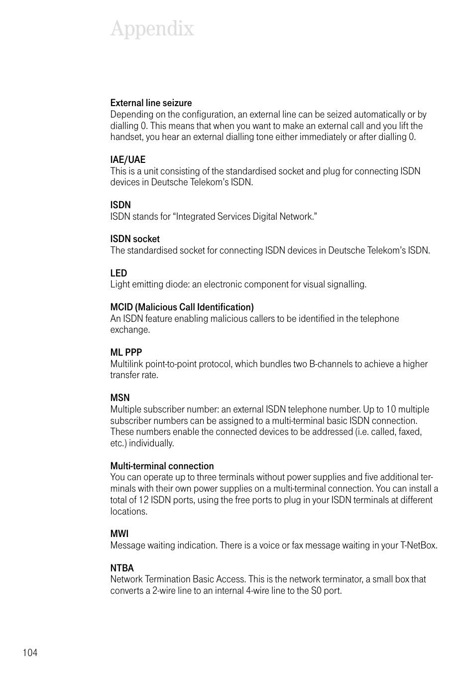 Appendix | Deutsche Telekom T-Eumex 504PC SE User Manual | Page 112 / 120