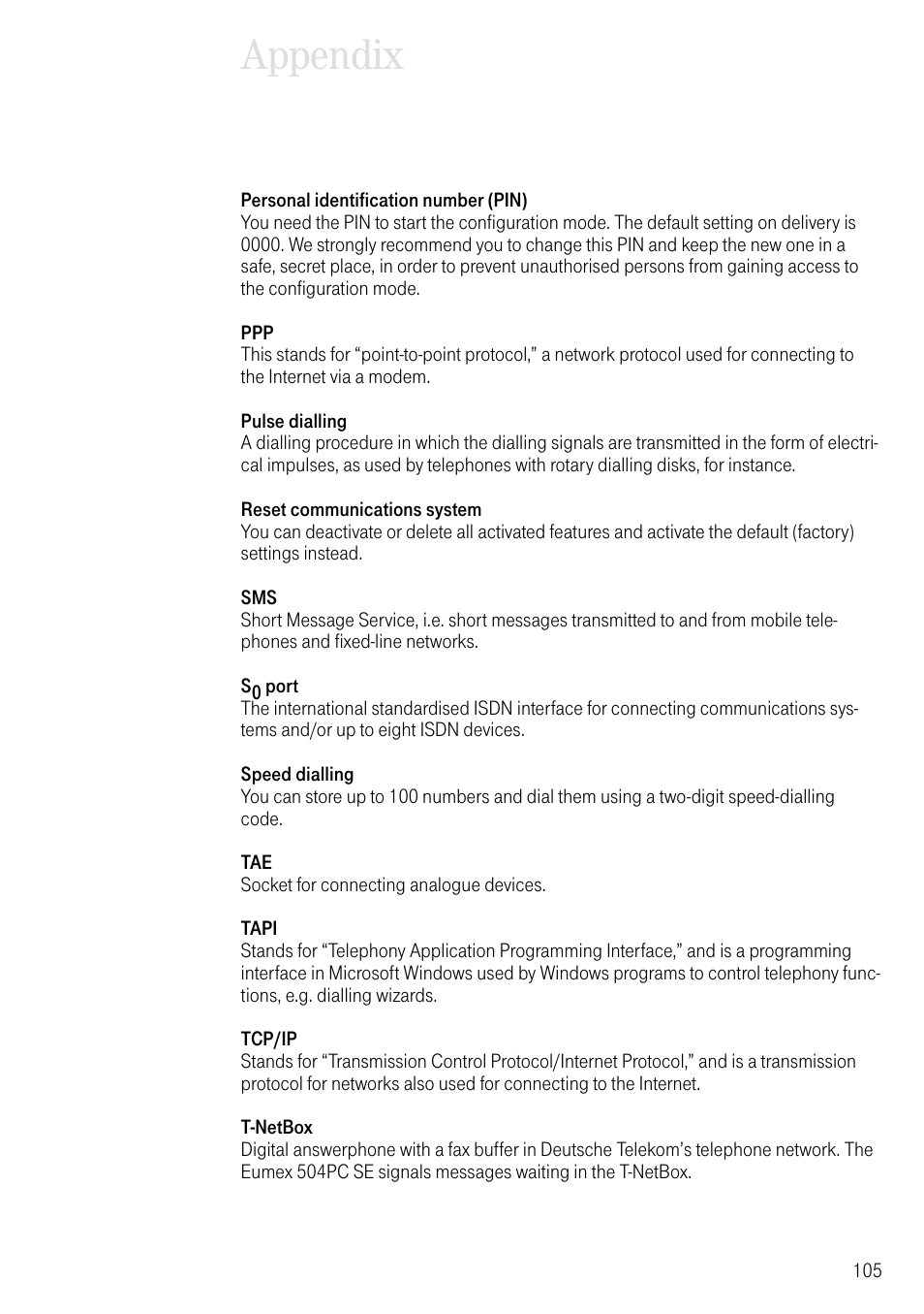 Appendix | Deutsche Telekom T-Eumex 504PC SE User Manual | Page 113 / 120