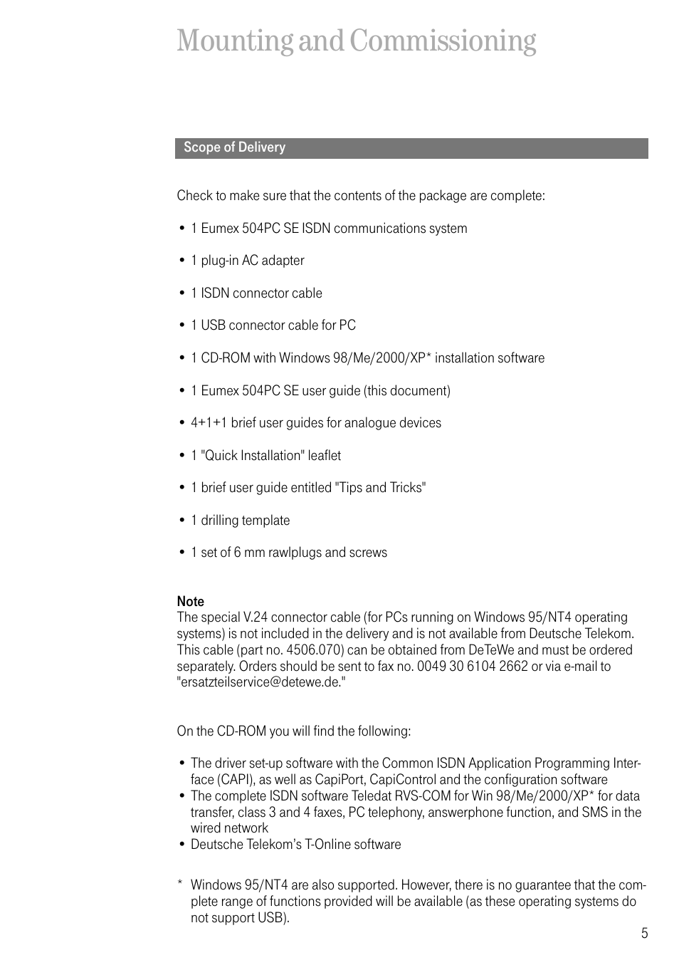Mounting and commissioning, Scope of delivery | Deutsche Telekom T-Eumex 504PC SE User Manual | Page 13 / 120