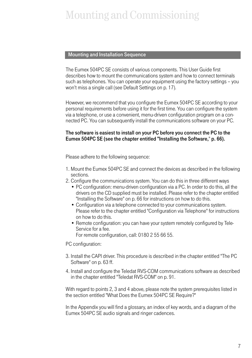 Mounting and installation sequence, Mounting and commissioning | Deutsche Telekom T-Eumex 504PC SE User Manual | Page 15 / 120