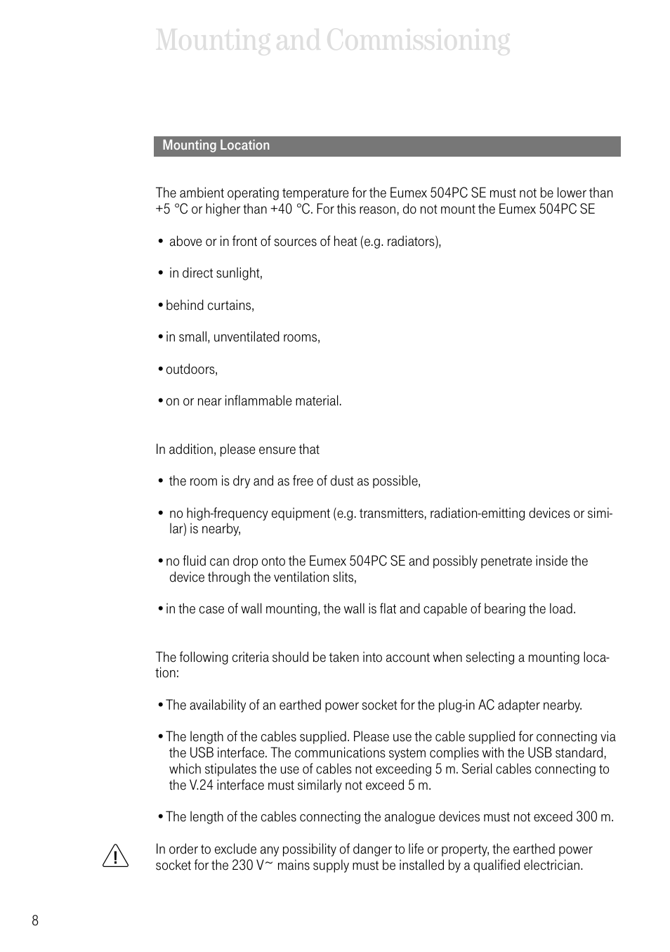 Mounting location, Mounting and commissioning | Deutsche Telekom T-Eumex 504PC SE User Manual | Page 16 / 120