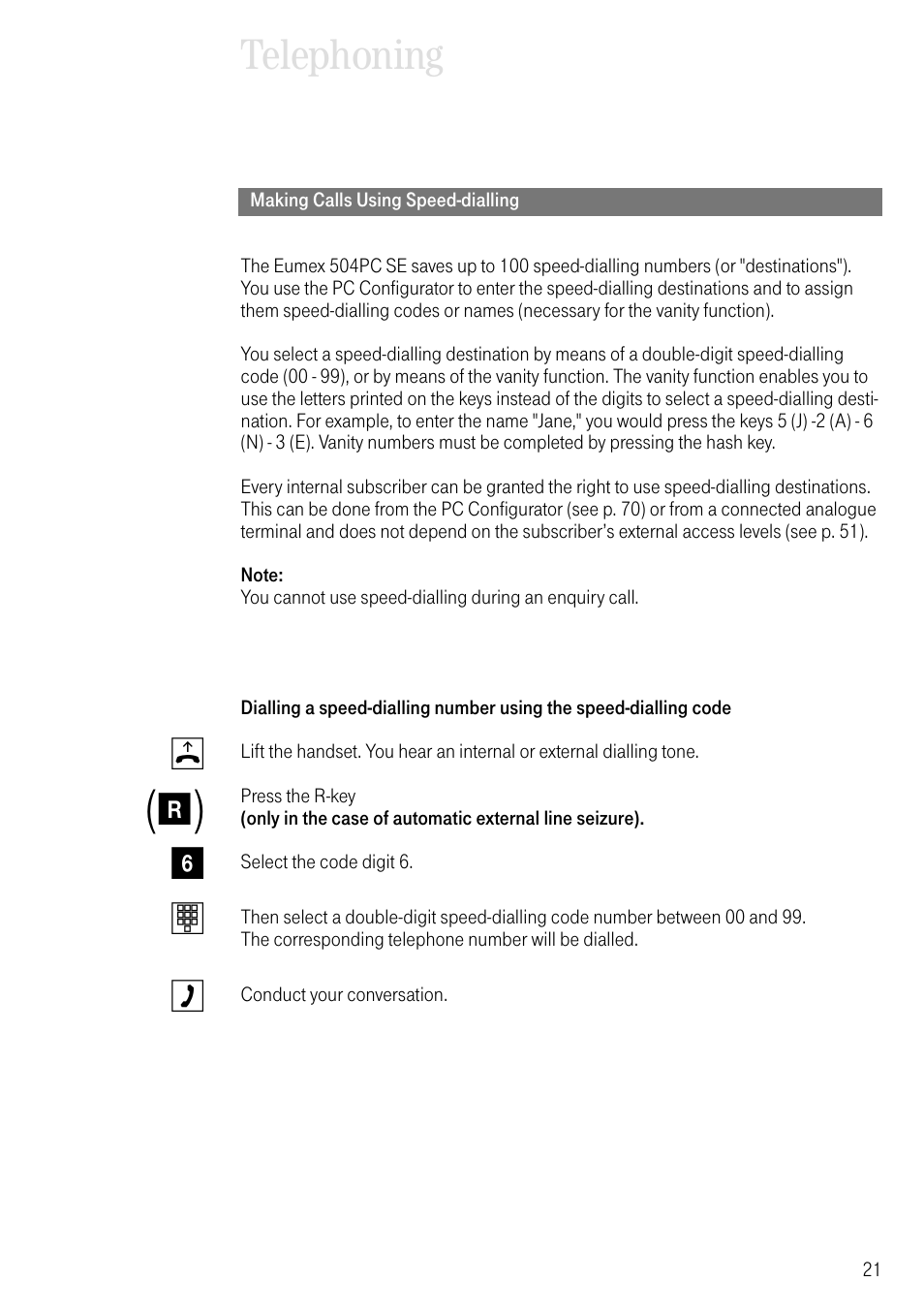 Making calls using speed-dialling, Telephoning, 6t c | Deutsche Telekom T-Eumex 504PC SE User Manual | Page 29 / 120