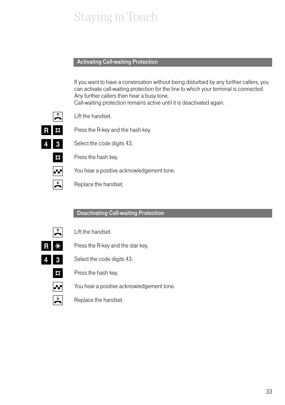 Activating call-waiting protection, Deactivating call-waiting protection, Staying in touch | Deutsche Telekom T-Eumex 504PC SE User Manual | Page 41 / 120