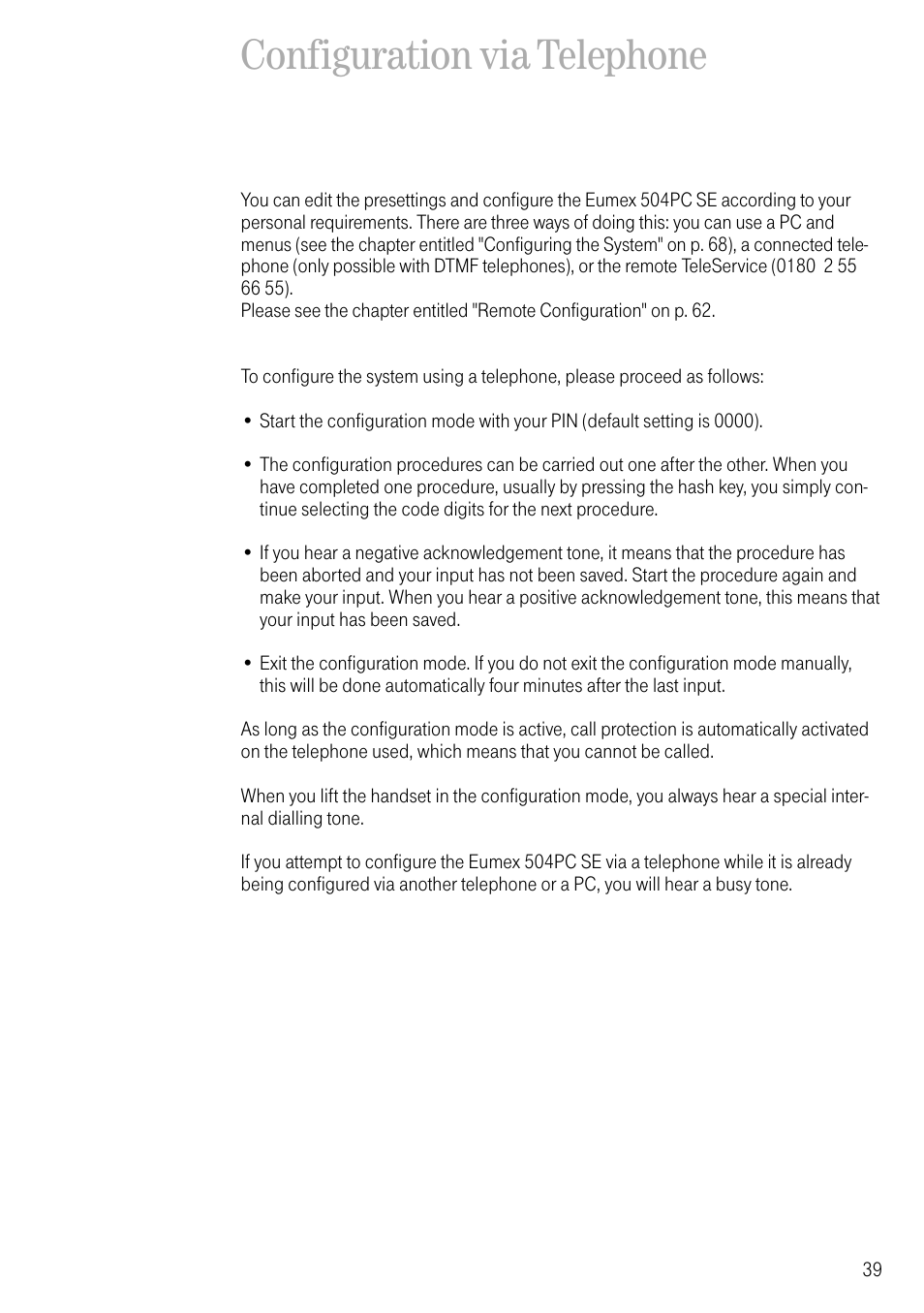 Configuration via telephone | Deutsche Telekom T-Eumex 504PC SE User Manual | Page 47 / 120