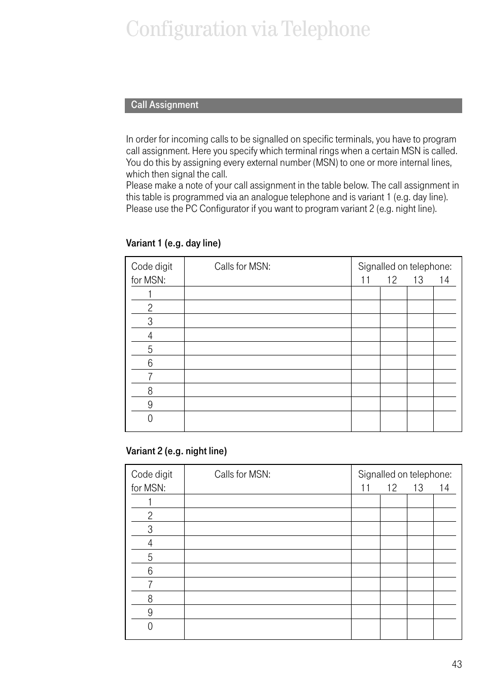 Call assignment, Configuration via telephone | Deutsche Telekom T-Eumex 504PC SE User Manual | Page 51 / 120