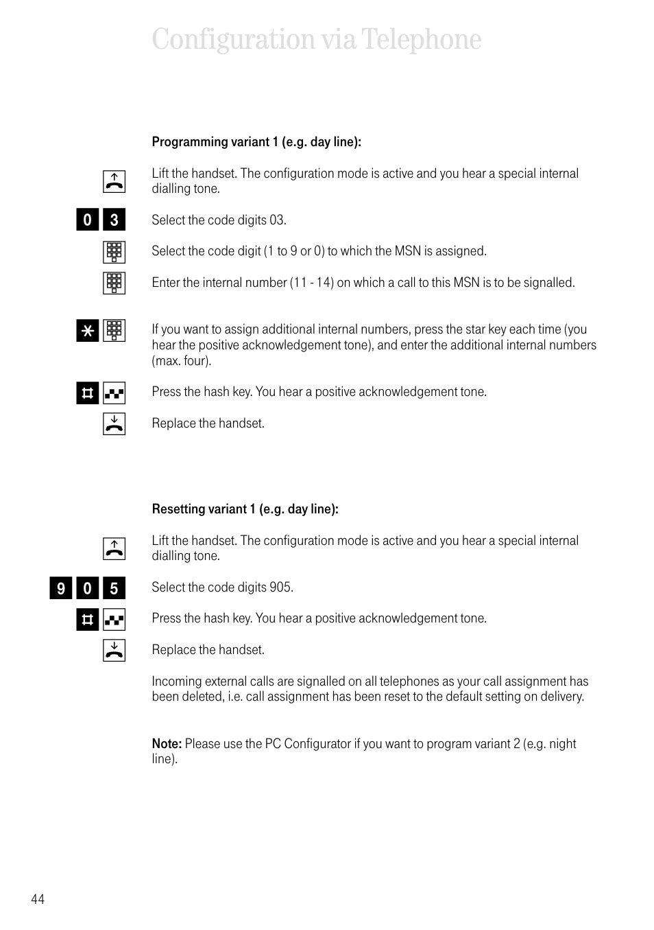 Configuration via telephone, B9 0 5 # q d, B0 3 t t * t # q d | Deutsche Telekom T-Eumex 504PC SE User Manual | Page 52 / 120