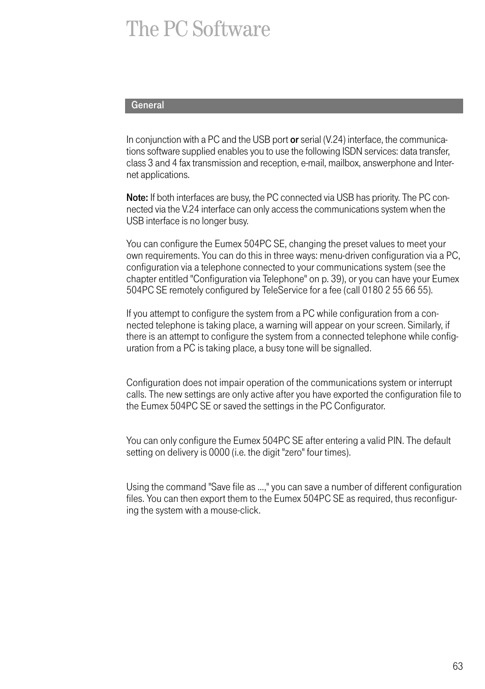 The pc software, General | Deutsche Telekom T-Eumex 504PC SE User Manual | Page 71 / 120