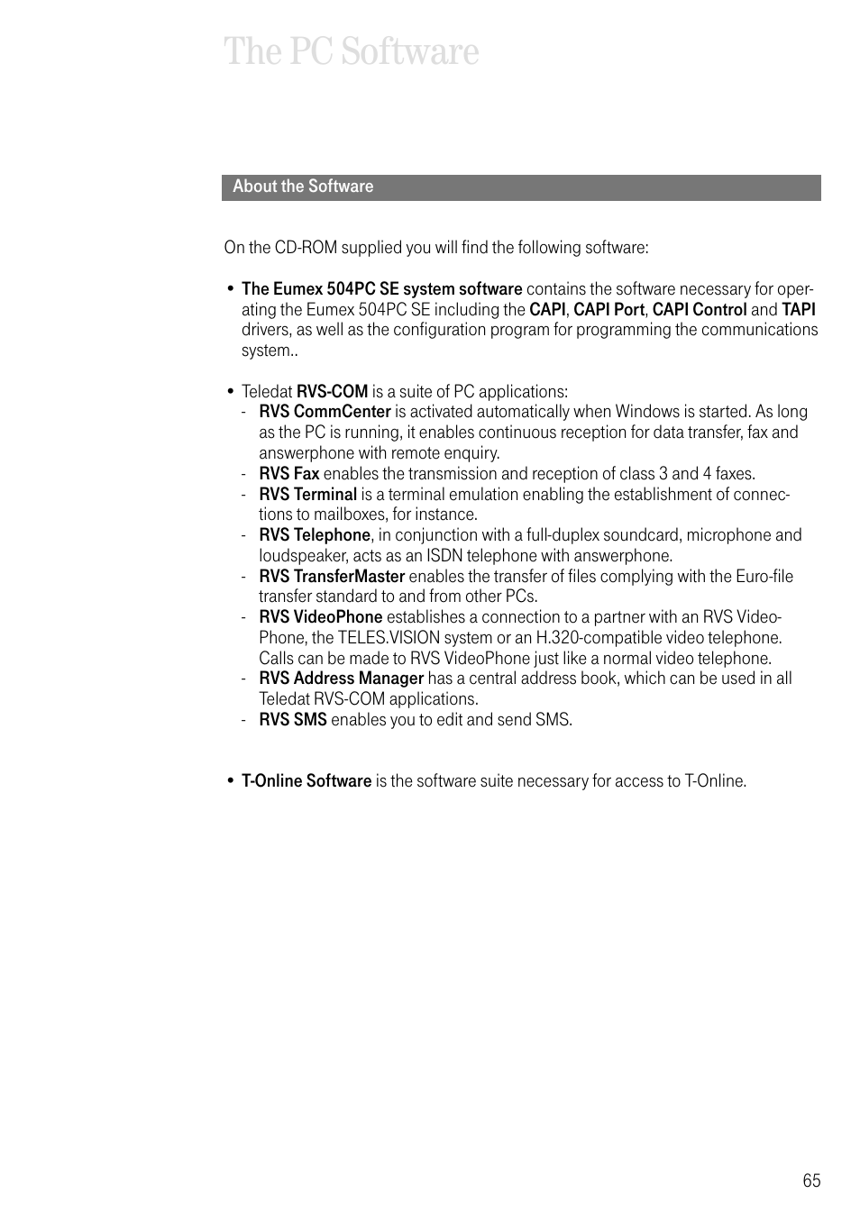 About the software, The pc software | Deutsche Telekom T-Eumex 504PC SE User Manual | Page 73 / 120