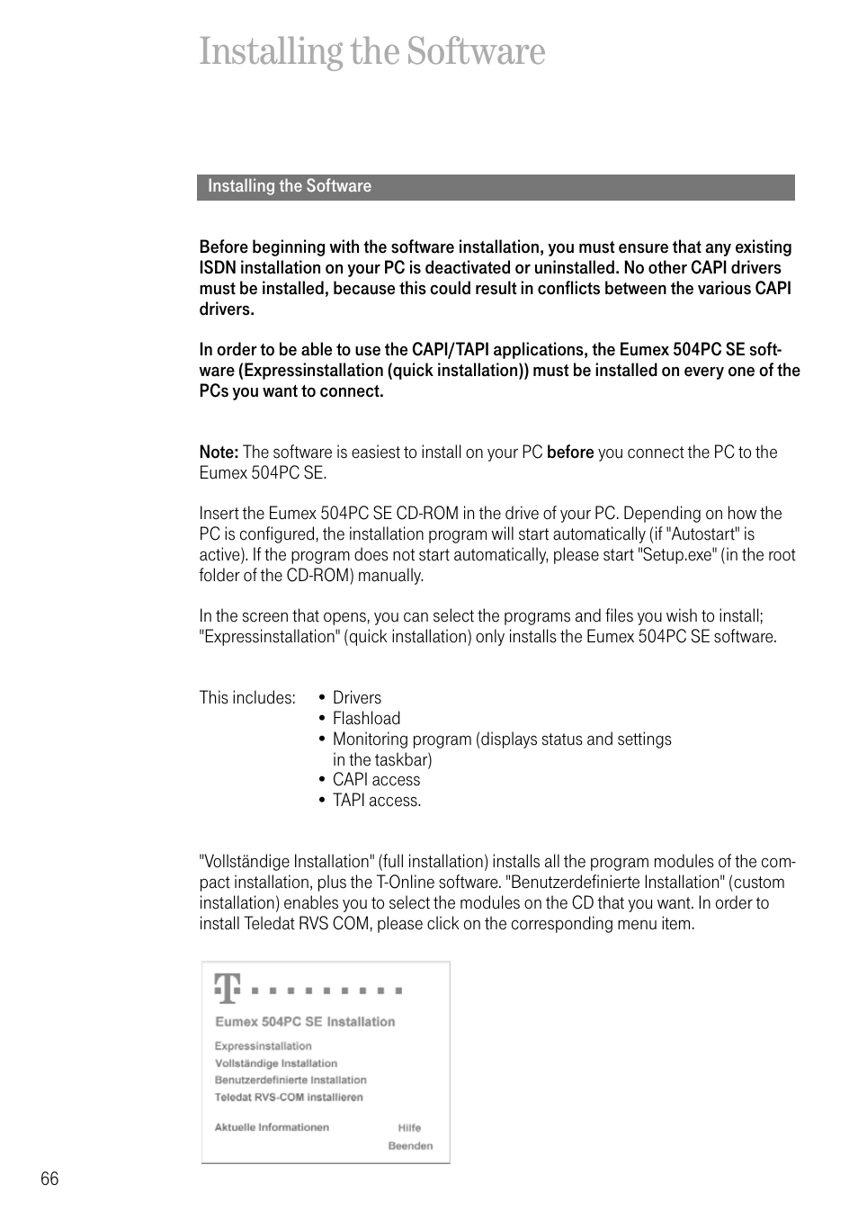 Installing the software | Deutsche Telekom T-Eumex 504PC SE User Manual | Page 74 / 120