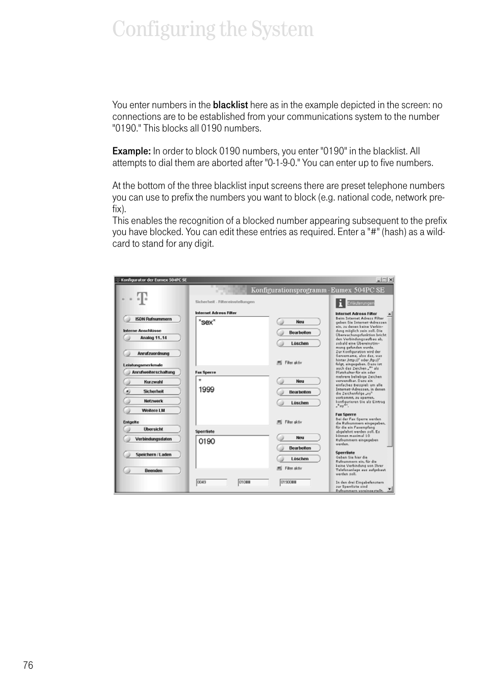 Configuring the system | Deutsche Telekom T-Eumex 504PC SE User Manual | Page 84 / 120