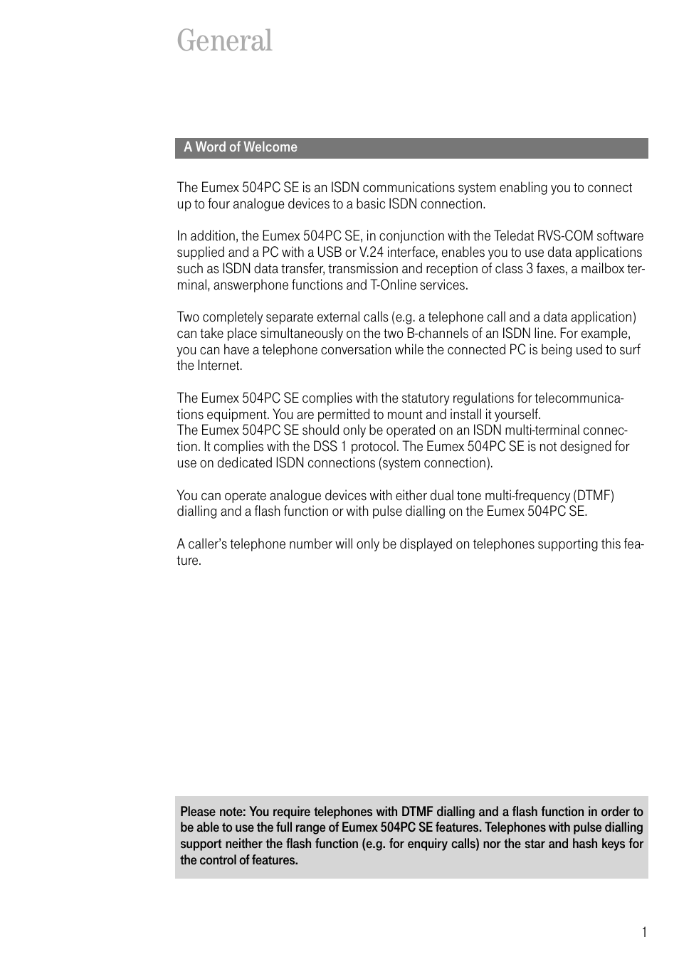 General, A word of welcome | Deutsche Telekom T-Eumex 504PC SE User Manual | Page 9 / 120