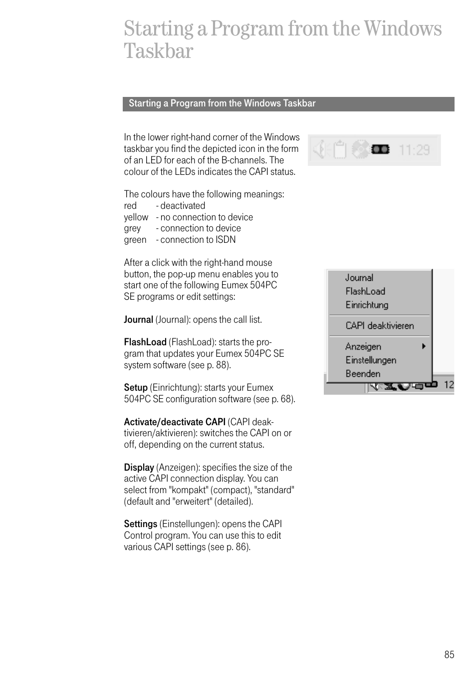 Starting a program from the windows taskbar | Deutsche Telekom T-Eumex 504PC SE User Manual | Page 93 / 120