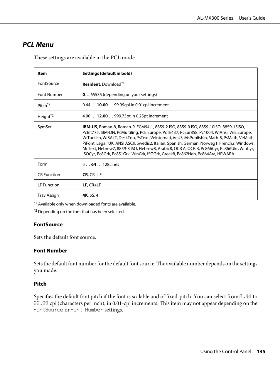 Pcl menu | Epson WorkForce AL-MX300DN User Manual | Page 145 / 287