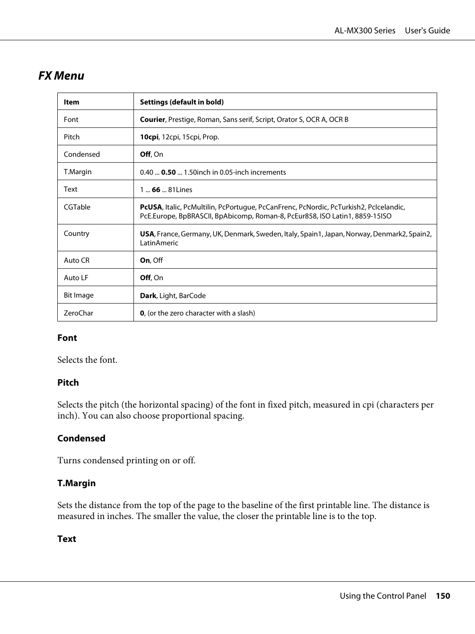 Fx menu | Epson WorkForce AL-MX300DN User Manual | Page 150 / 287