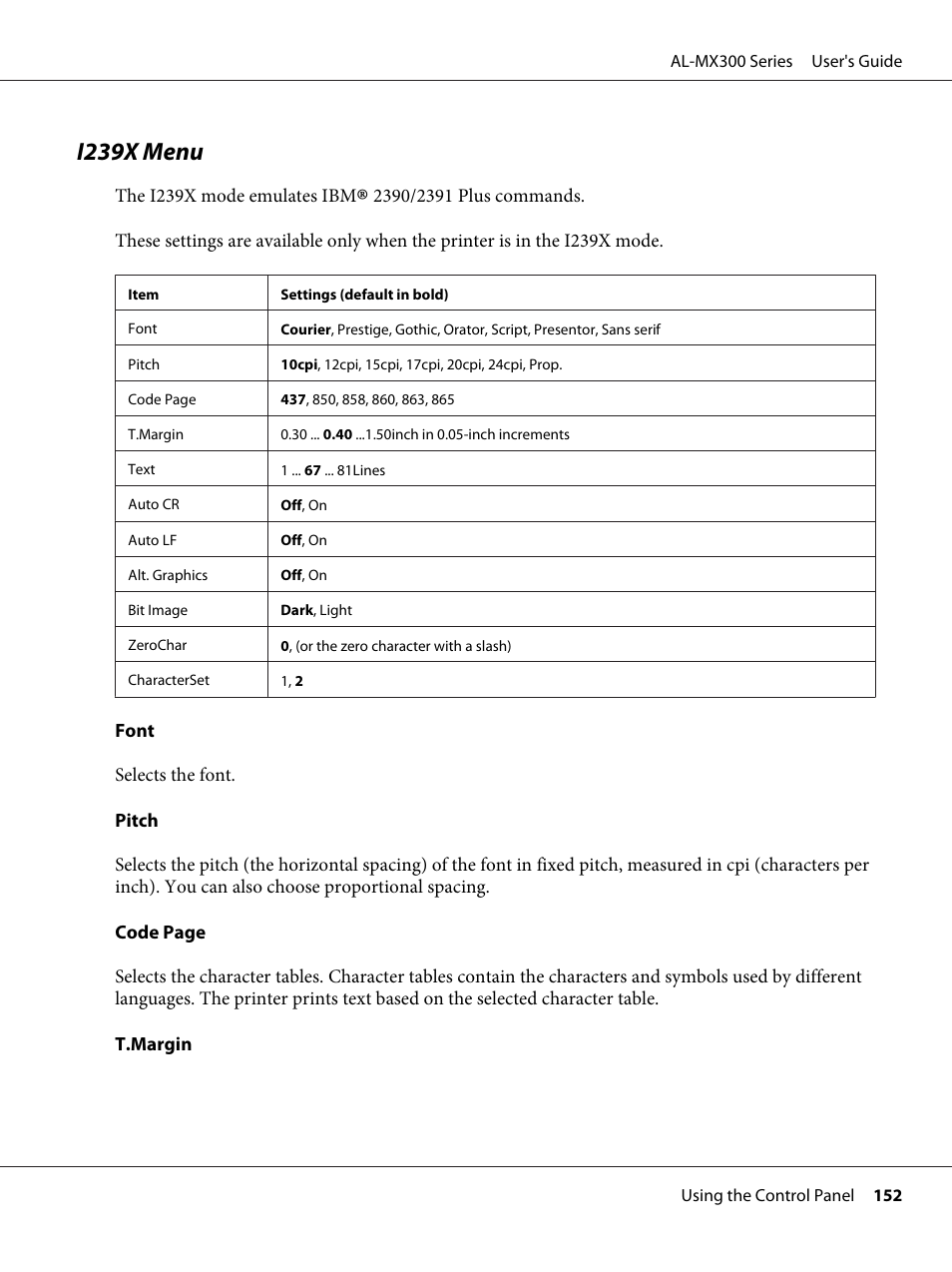 I239x menu | Epson WorkForce AL-MX300DN User Manual | Page 152 / 287