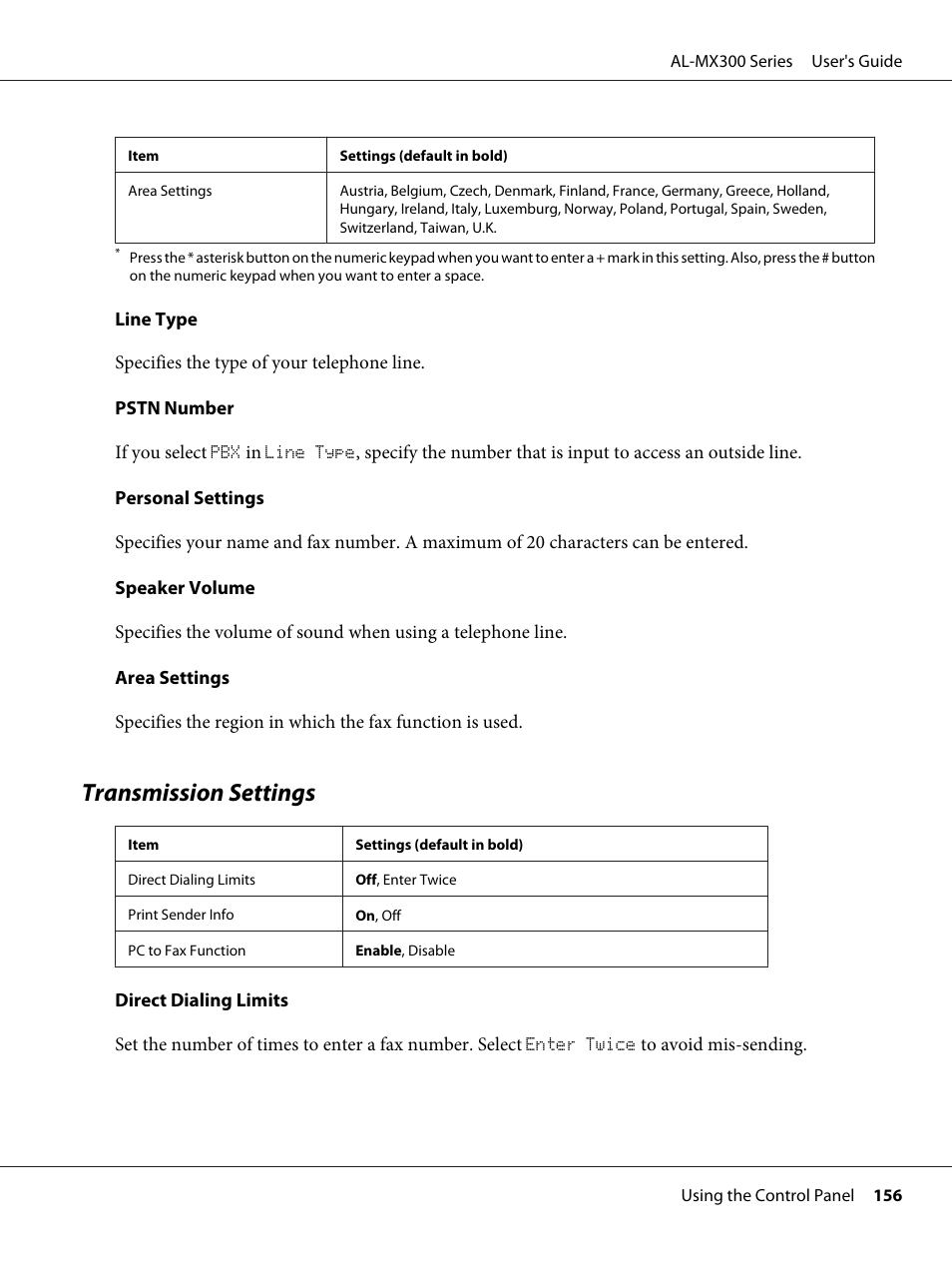 Transmission settings | Epson WorkForce AL-MX300DN User Manual | Page 156 / 287