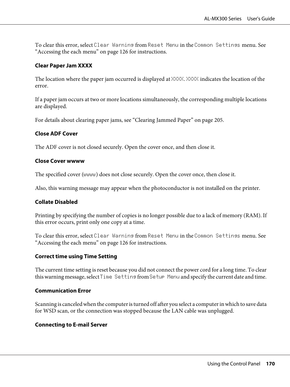 Epson WorkForce AL-MX300DN User Manual | Page 170 / 287