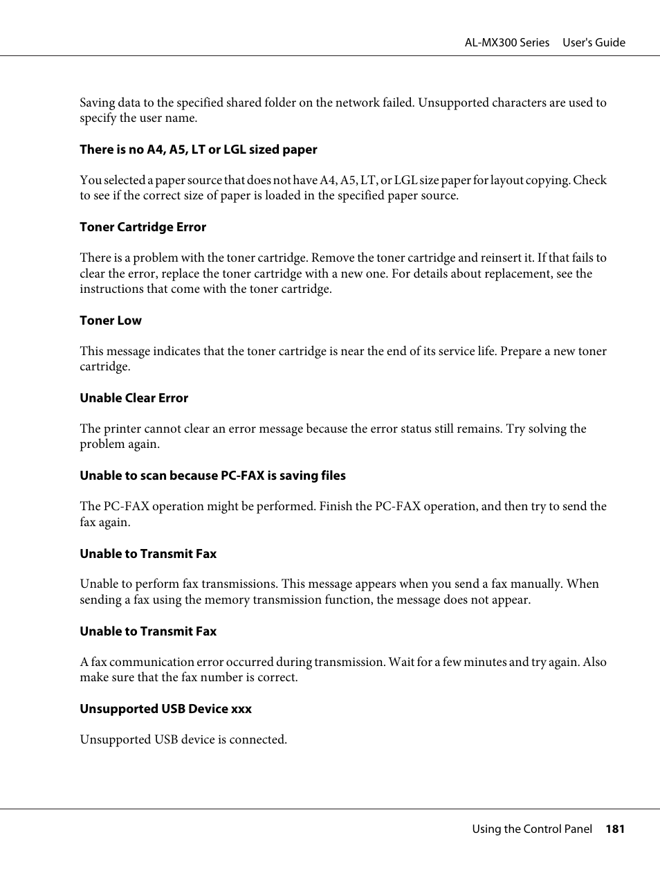 Epson WorkForce AL-MX300DN User Manual | Page 181 / 287