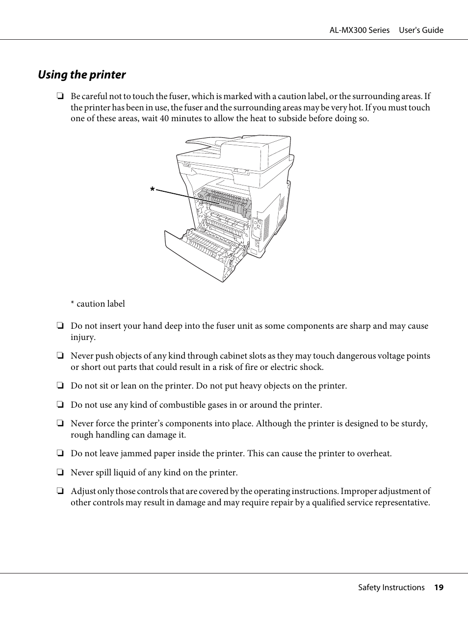 Using the printer | Epson WorkForce AL-MX300DN User Manual | Page 19 / 287