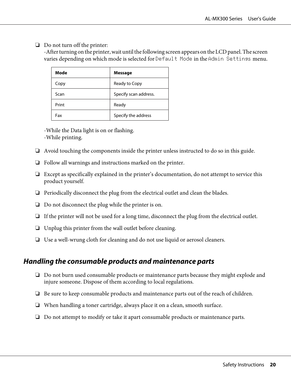 Epson WorkForce AL-MX300DN User Manual | Page 20 / 287