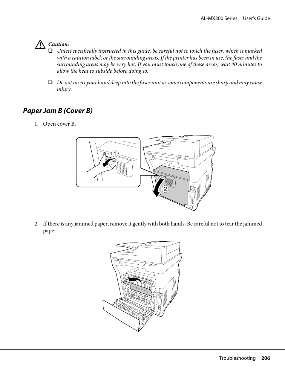 Paper jam b (cover b) | Epson WorkForce AL-MX300DN User Manual | Page 206 / 287