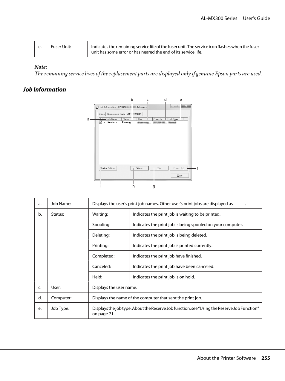 Job information | Epson WorkForce AL-MX300DN User Manual | Page 255 / 287