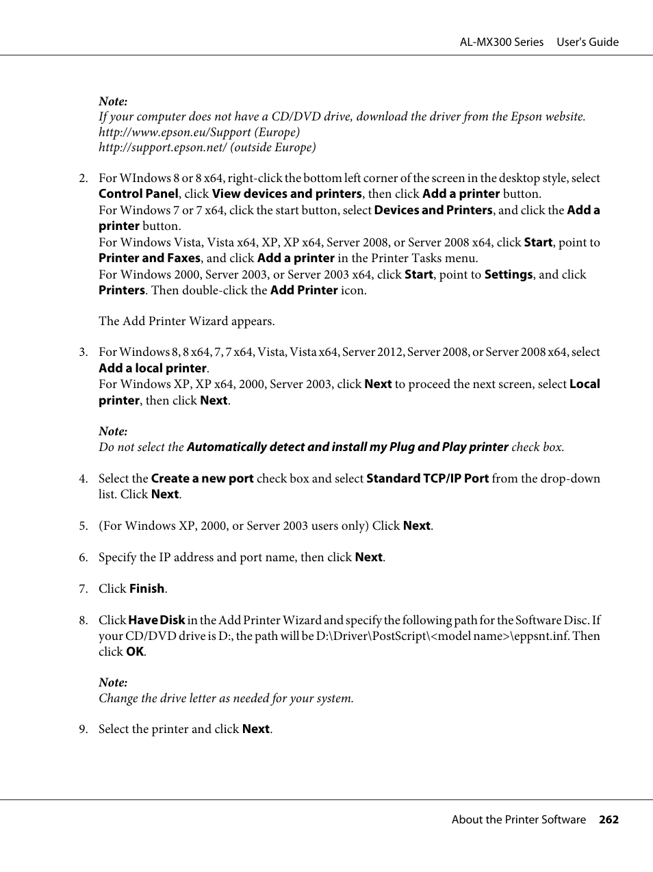 Epson WorkForce AL-MX300DN User Manual | Page 262 / 287