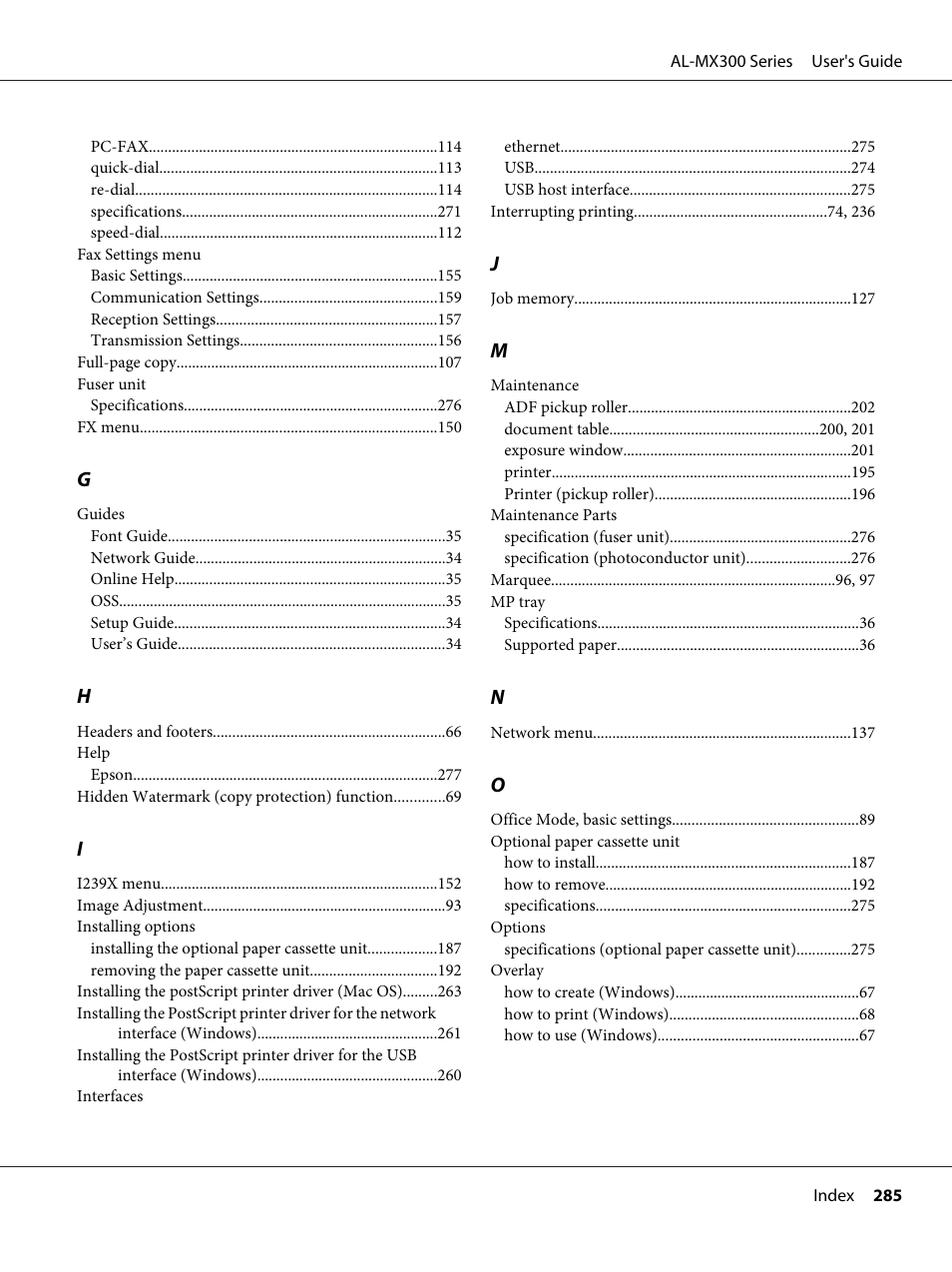 Epson WorkForce AL-MX300DN User Manual | Page 285 / 287